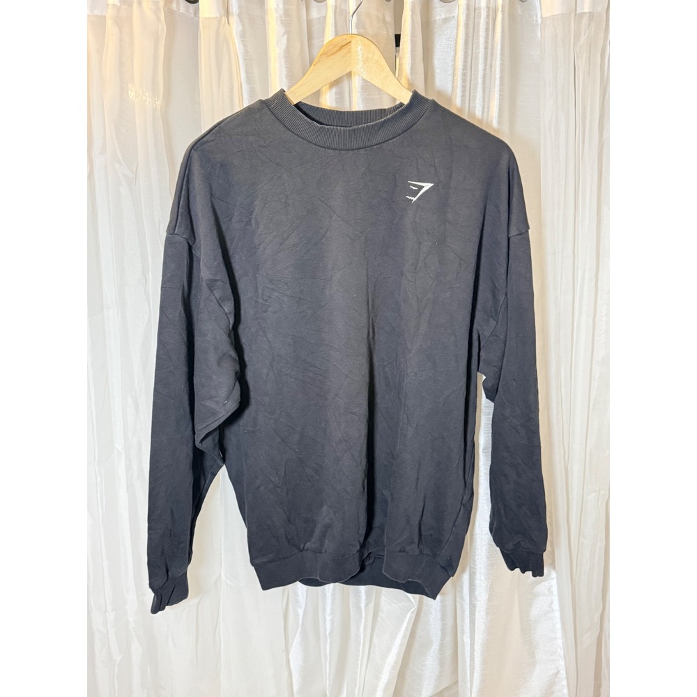 Gymshark Sweatshirt Mens Small Black Crewneck Oversized Fleece Logo Pullover